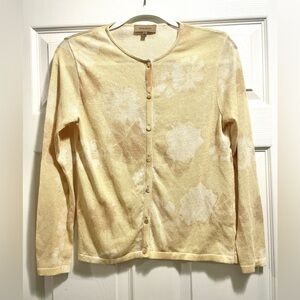 Nina Ricci Cardigan Button Up Yellow Floral lightweight Sweater Size Small